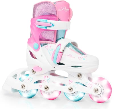 RAVEN Loret Glitter Verstelbare Skeelers Lichtgevende Wielen LED 30-33 Wit/Mintgroen/Roze