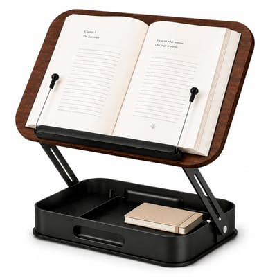 LeafU Verstelbare Boekenstandaard Hout met Opbergvak – Ergonomische Leesstandaard – Kookboekstandaard – Tablet & Laptop Standaard