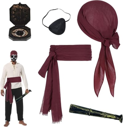 Hoogwaardige Piraten Kostuum Accessoires - Bandana, Sash, Ooglapje en Anker Hanger voor Halloween en Verkleedfeesten