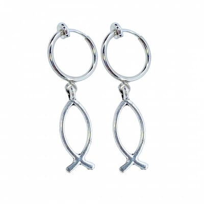 Klem oorbellen- Ichthus- vis -zilverkleur-geen gaatje-Charme Bijoux