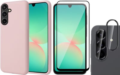 Hoesje geschikt voor Samsung Galaxy A17 5G / A26 - Screenprotector Volledig Dekkend Glas & Camera Protector - Mat Back Case Roze