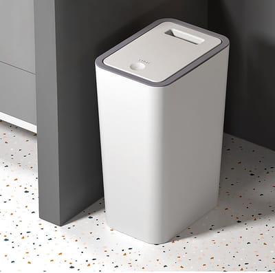 Plastic Afvalbak met Deksel - 9L Push Button Prullenbak voor Keuken, Badkamer, Slaapkamer, Kantoor en Woonkamer, Ruimtebesparend en Hygiënisch