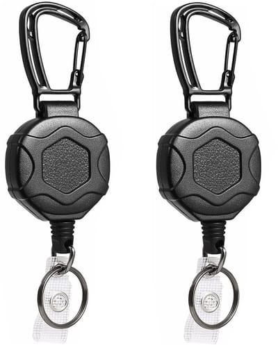Fako Bijoux - 2x Robuuste Uittrekbare Sleutelhanger Met Koord - Met Karabijnhaak En Badgehouder - Hexagon - 80 cm Stalen Koord - Heavy Duty Sleutelhanger - Stevige ID-Haspel Voor Werk En Evenementen