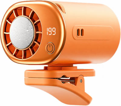 Ventilator - Mini ventilator - 2026 Auto-aircofan met klem en LED-display – 360° draaibaar, 199 instelbare snelheden, USB-oplaadbare persoonlijke koelventilator, 16℃ semi-koeling, brede klem, 2000mAh-accu (Oranje)