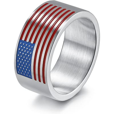 Amerikaanse Vlag Star Spangled Banner Titanium Staal Ring Heren Persoonlijkheid Trendy Hip Hop 10# white