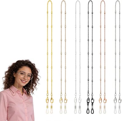 6 Perlencordels - Brilkettingen - Veilig Dragen - Verstelbaar - 70 cm - Goud en Zilver