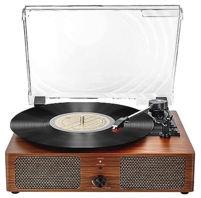 Bluetooth Record Speler Riemgedreven 3-Speed Draaitafel, Vintage Vinyl Record Spelers Ingebouwde Stereo Speakers, met Hoofdtelefoon Jack/Aux Input/RCA Line Out, Houten