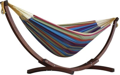 Vivere Double Katoenen Hangmat met Massief Houten Standaard - Tropical