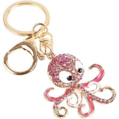 Lot de 2 porte-clés tendance en forme de poulpe avec strass, breloque pour sac, pendentif, cadeau(Rose Rouge Rose Rouge ) beige