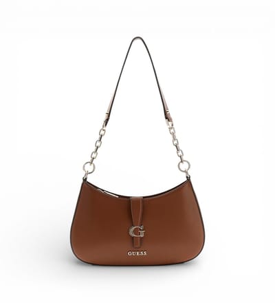 GUESS schoudertas Carrie Top Zip Shoulder Bag Cognac bruine
