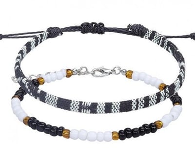 She life style - Set enkel/armbandjes - 2 stuks - zwart/wit kleurig