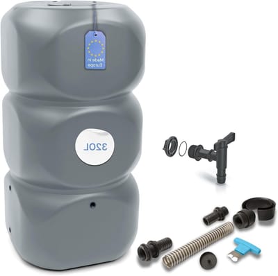 Regenton Hoekig - Waterton Tuin - Duurzaam Tuin Besproeien - Incl. Kraan Aansluitset - 320 Liter - Grijs