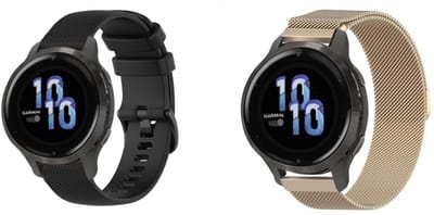 Strap-it Siliconen Band + Milanese Band - Geschikt voor Garmin Venu 2S - Zwart & Champagne - Sportarmband - Siliconen Band - RVS Stalen Band met Magneet - Luxe & ademend ontwerp