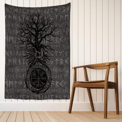 Viking Levensboom Wandkleed Wandhanger Boho Hippie Tapiz Eenvoudig Psychedelisch Slaapzaal Woonkamer Huisdecoratie 95x70cm