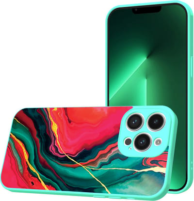 Smartphonica Telefoonhoesje Geschikt voor iPhone 13 Pro met Rood Groen Marmer opdruk - TPU Back Cover Case Red Green Marble Design - Turquoise geschikt voor iPhone 13 Pro