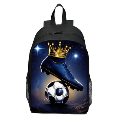 Donkere Voetbalschoen Rugzak | Voetbalpatroon Rugtas | Voetbal met Kroon Rugzak | Rugzak Meisje | Rugzak Jongens | Mooie rugzakken met Voetbal | 15 liter | Kinder Rugzak