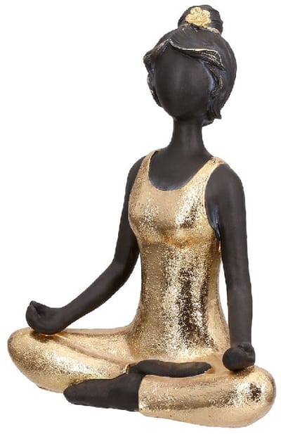 Beeldje Vrouw - Yoga vrouw - Zwart - Goud - Mediteren - Polyresin - 16x20x7 cm