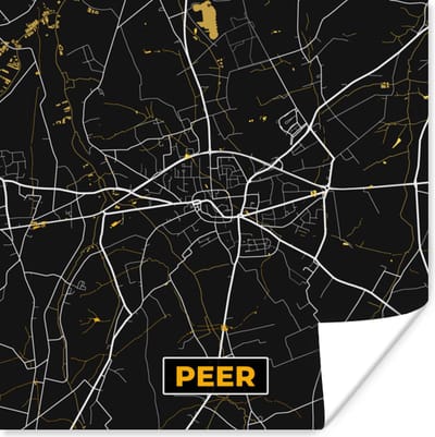Poster Stadskaart - Peer - Plattegrond - Goud - Kaart - 100x100 cm XXL
