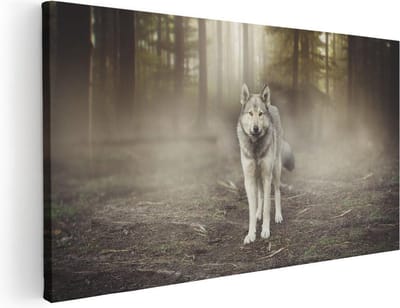 Artaza Canvas Schilderij Wolf - 40x20 cm - Klein - Wanddecoratie Bos - Muurdecoratie Dieren - Schilderijen Op Canvas