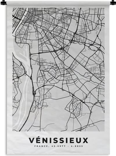 Wandkleed - Wanddoek - Vénissieux - Plattegrond - Frankrijk - Kaart - Stadskaart - 120x180 cm - Wandtapijt