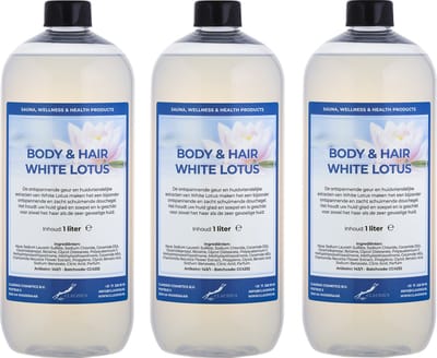 Body & Hair White Lotus 1 Liter - set van 3 stuks - 2 in 1 voor lichaam en haar.