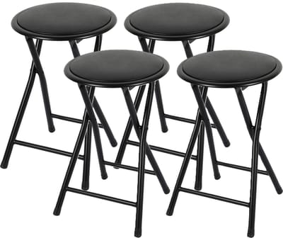 Urban Living Bijzet krukjes - 4x - zwart - metaal/stof - D30 x H45 cm - opvouwbaar
