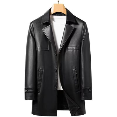 Leren Jas Heren Pakkraag Lange Sectie Rundleer Jas Middelbare Leeftijd Casual Herfst en Winter Gewatteerde Windbreaker XXXXL gray