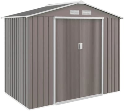 Tuinschuur - 213 x 130 x 185 cm - Tuinhuisje met Schuifdeuren en Ventilatieopening - Gegalvaniseerd Staal - Gereedschapsschuur - Opslagruimte Tuin - Tuingereedschap Bewaren - Buitenschuren - Tuinhuis - Grijs