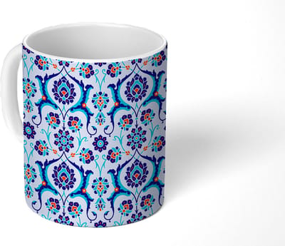 Mok - Koffiemok - Bloemen - Patronen - Blauw - Mokken - 350 ML - Beker - Koffiemokken - Theemok
