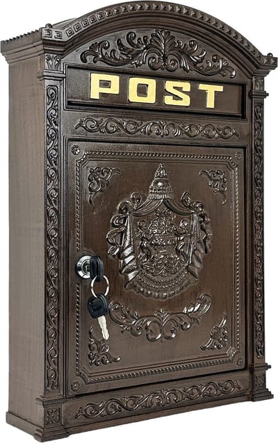 Brievenbus antiek - muur - met slot - 44,5 x 31 x 9,5 cm - bruin