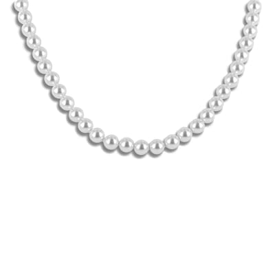 New Bling 9NB-0835 Parelketting met Zilveren Sluiting - Dames - Parel - 6 mm Doorsnee - 45 + 5 cm - Rhodium - Zilver