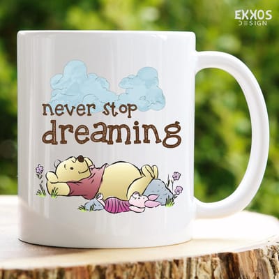 Winnie the Pooh Never Stop Dreaming mok - Mok met tekst - Grappige mok - Verjaardag cadeau - Cadeau voor man - Cadeau voor vrouw - Cadeau voor haar - Cadeau voor hem - Grappige cadeau - Thee glazen - Valentijn cadeautjes - Koffiekopjes