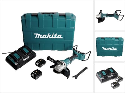 Makita DGA 900 PGKX2 accu haakse slijper 36V ( 2x18V ) 230mm borstelloos + 2x accu 6,0Ah + dubbele lader + Ezynut + koffer