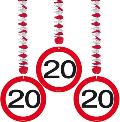 Folat - Hangdecoratie verkeersbord 20 (3 stuks)