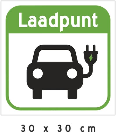Pictogram/ bord | "Laadpunt" | 30 x 30 cm | Kunststof | Auto opladen | Elektrische wagen | Laadpaal | Vierkant | Forex | Wit | Groen | 1 stuk