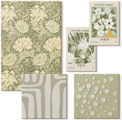 Wallfluent Set van canvas schilderijen - Plantenmotieven in boho-stijl met bloemenaccenten Canvas Schilderijen Set - Set van 5 Canvas Schilderijen - Groente Set van Canvas Prints - Natuur Canvas Kunst Set - Boheemse Canvas Kunst Set