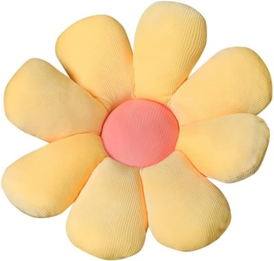 Bloemvormige Zitzak in Geel - Schattig Pluche Kussen voor Meisjes en Vrouwen, Perfect voor Lezen en TV Kijken in de Slaapkamer, 38 cm