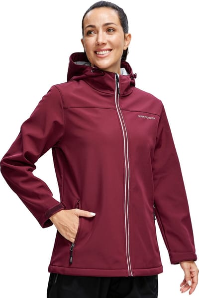 BUBW® Dames Outdoorjas - Softshell Jas - Waterdicht & Winddicht - 100% waterdicht (8.000mm) - Ademend (1.000gsm) - Windjack - Warme Fleece Voering - Met Capuchon - Rood - Maat S