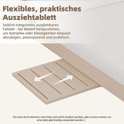 Ligstoel 2-persoons met verstelbare rugleuning 5 standen 194x127x93 cm – Luxe tuin ligbed met kussen, uitschuifbare bijzettafel & stalen frame voor balkon, terras en zwembad (Grijs) – Laura