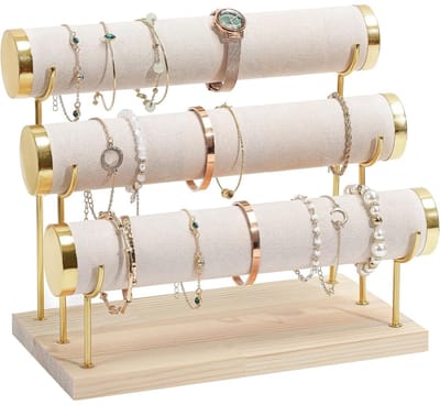 GELLDG Armbandhouder - Horlogestandaard - Met Metalen Constructie - Eenvoudige Montage - Klassiek Ontwerp - Ruimtebesparend - Geschikt voor Armbanden Horloges Haarklemmen - Afmetingen 29x16x24cm - Cilinderdiameter 5cm - Afstand 5.5cm