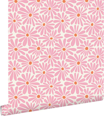 ESTAhome behang madeliefjes roze en oranje - 53 cm x 10.05 m - 131149