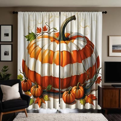 2-delige set HD Herfst geruite pompoen decoratief gordijn Wit lint digitaal bedrukt gordijn Huisdecoratie stijl Decoratie li W52H63inchW132H160cm white