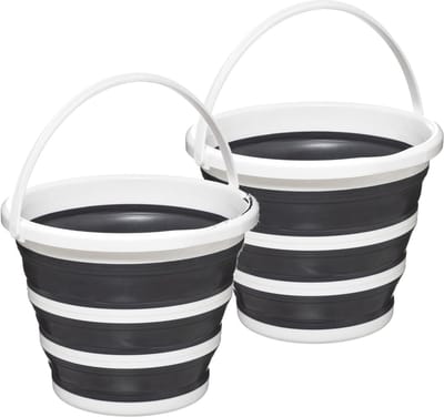 2x 5five emmer - opvouwbaar - wit-grijs - 10 l - 32 x 24 cm - schoonmaakemmer