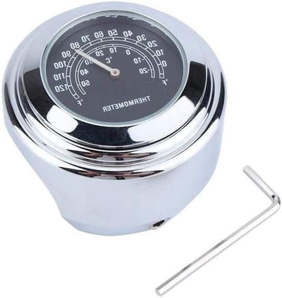 Motorfiets Thermometer - Stuur Klok - Temperatuur Meten - Waterdicht Aluminium - 22-25mm Stuur - Chroom