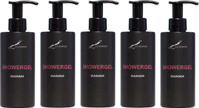 Showergel Hamam 300 ml - met pomp - zwarte fles - set van 5 stuks - Douchegel - Voordeelverpakking