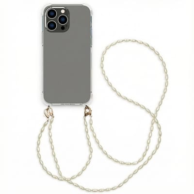 imoshion Hoesje - Geschikt voor Apple iPhone 14 Pro Max - Backcover met koord + armband - Parels - Transparant