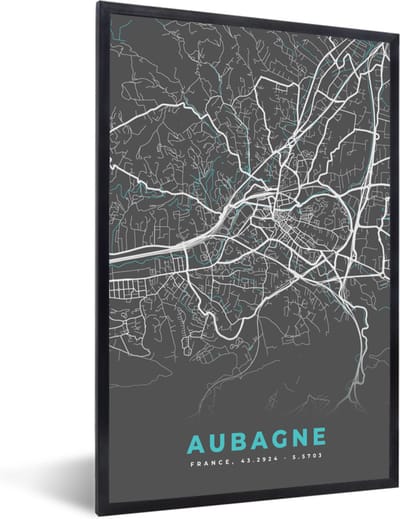 Fotolijst incl. Poster - Aubagne - Plattegrond - Stadskaart - Frankrijk - Kaart - 40x60 cm - Posterlijst
