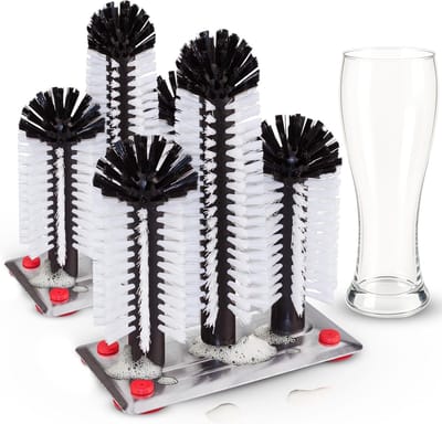 Novaliv 2X glazenwasser met aluminium plaat, 3 afwasborstels en zuignap, glazenwasser voor thuis, bar, catering, feest, afwasborstel, gootsteen, glasborstel, bierglazen reinigen