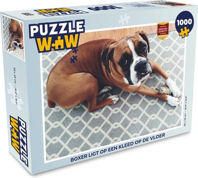 Puzzel Boxer ligt op een kleed op de vloer - Legpuzzel - Puzzel 1000 stukjes volwassenen