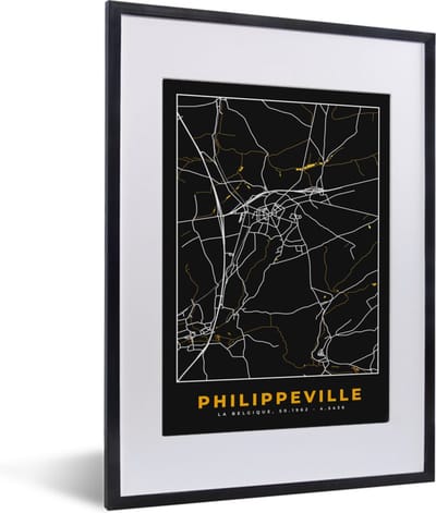 Fotolijst incl. Poster - Philippeville - Stadskaart - Plattegrond - Goud - Kaart - 30x40 cm - Posterlijst